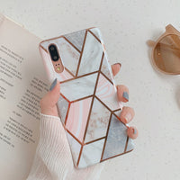 LOVECOM Plating Geometric Marble Phone Case For Huawei P40 Pro P30 P20 Lite Pro Mate 30 20 Lite Glossy Soft IMD Phone Back Cover