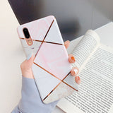 LOVECOM Plating Geometric Marble Phone Case For Huawei P40 Pro P30 P20 Lite Pro Mate 30 20 Lite Glossy Soft IMD Phone Back Cover