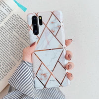 LOVECOM Plating Geometric Marble Phone Case For Huawei P40 Pro P30 P20 Lite Pro Mate 30 20 Lite Glossy Soft IMD Phone Back Cover